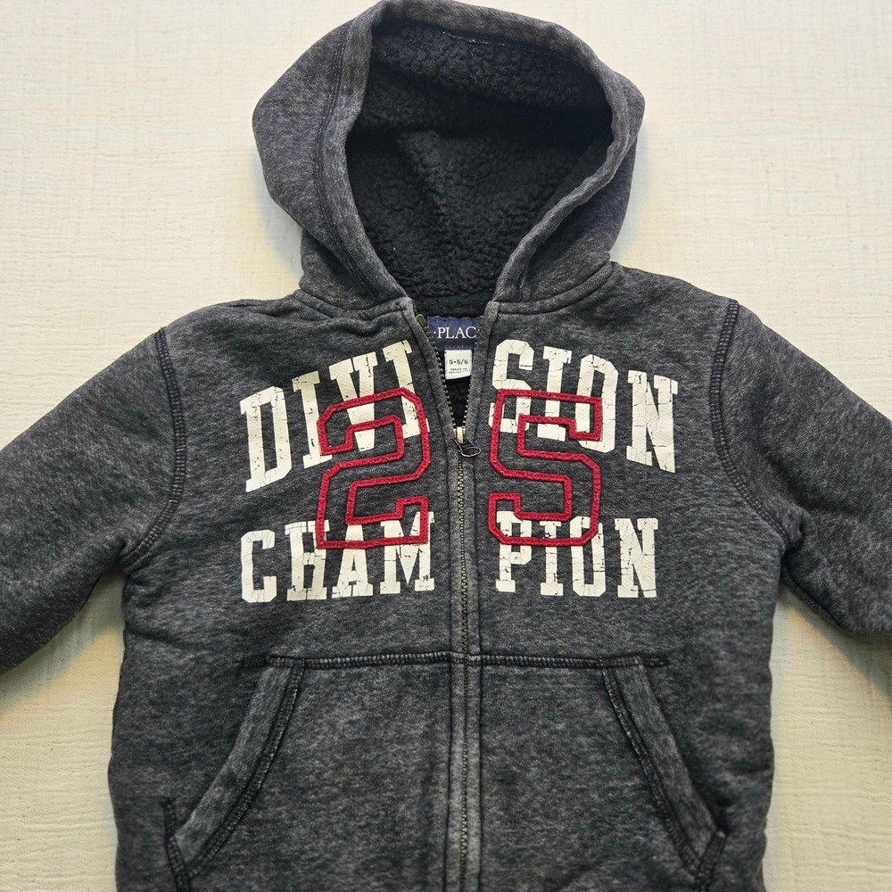 The Childrens Place Boys Gray Sherpa Lined Zip Hoodie Division 25 Champion S 5/6